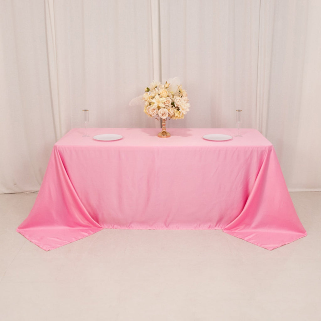Lamour Satin 90"x132" Rectangle Tablecloth Pink - Soft & Silk - Like Seamless Table Cover - Bell Racket Store