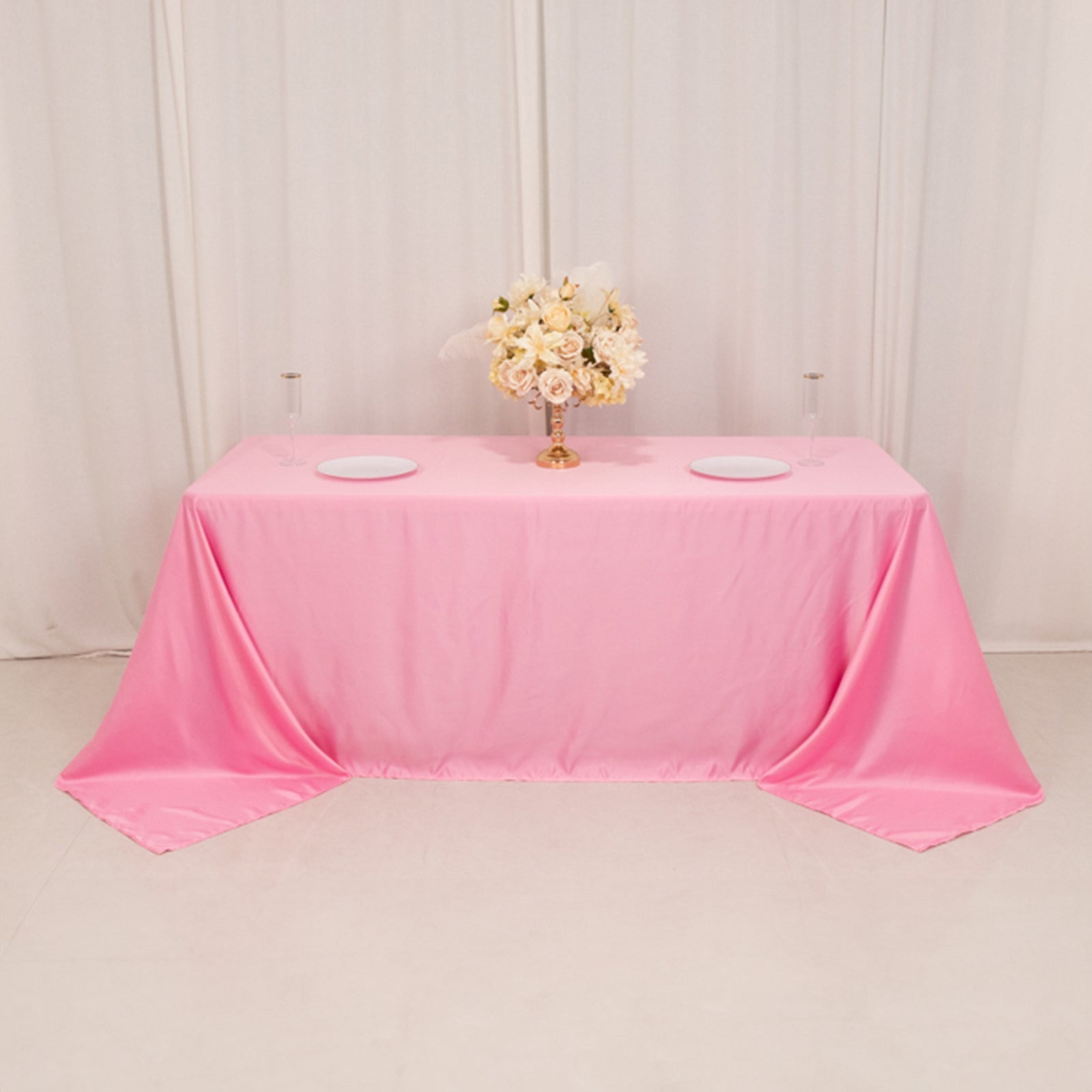 Lamour Satin 90"x132" Rectangle Tablecloth Pink - Soft & Silk - Like Seamless Table Cover - Bell Racket Store