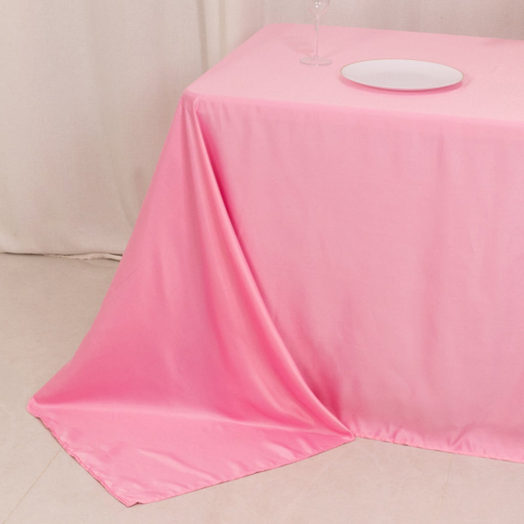 Lamour Satin 90"x132" Rectangle Tablecloth Pink - Soft & Silk - Like Seamless Table Cover - Bell Racket Store