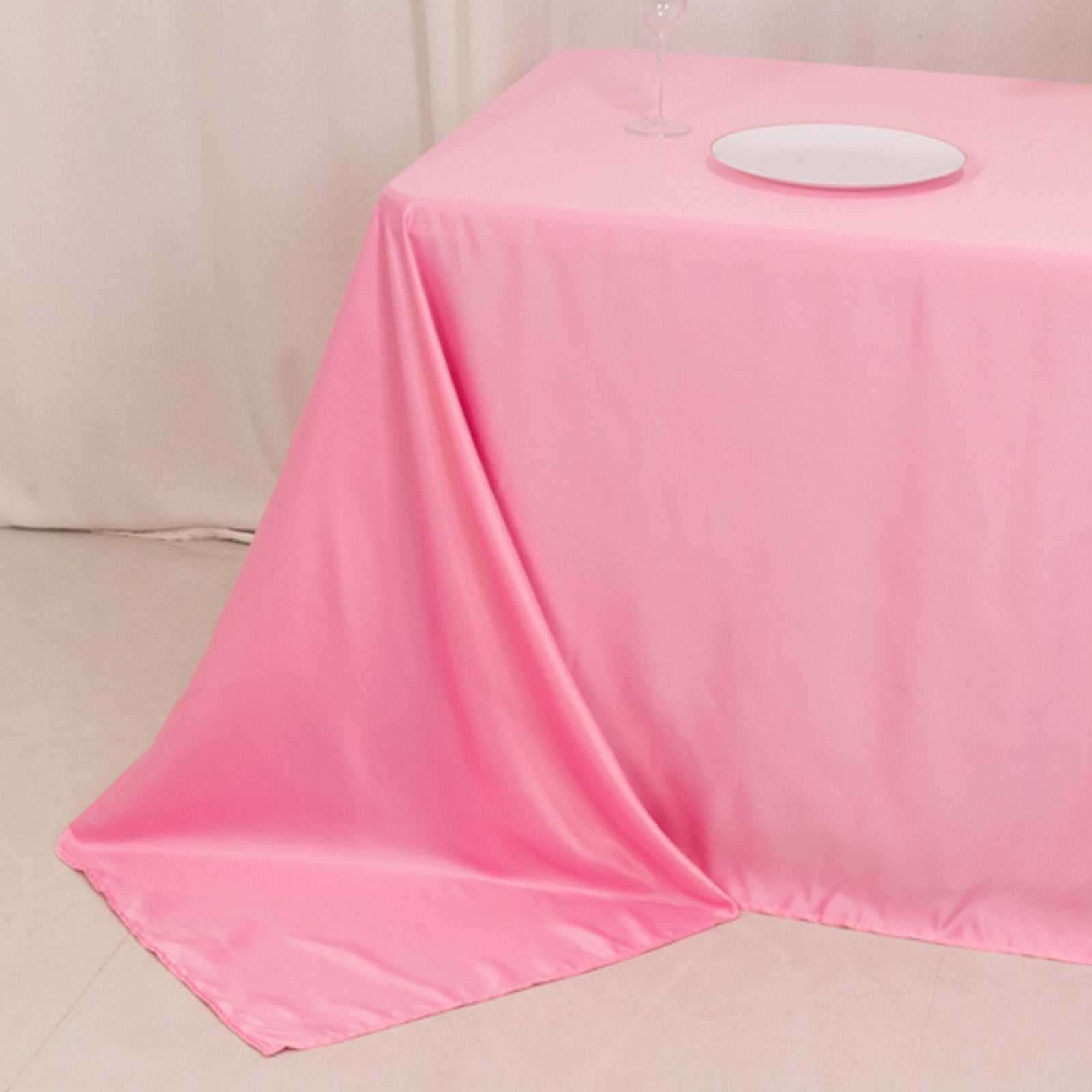 Lamour Satin 90"x132" Rectangle Tablecloth Pink - Soft & Silk - Like Seamless Table Cover - Bell Racket Store