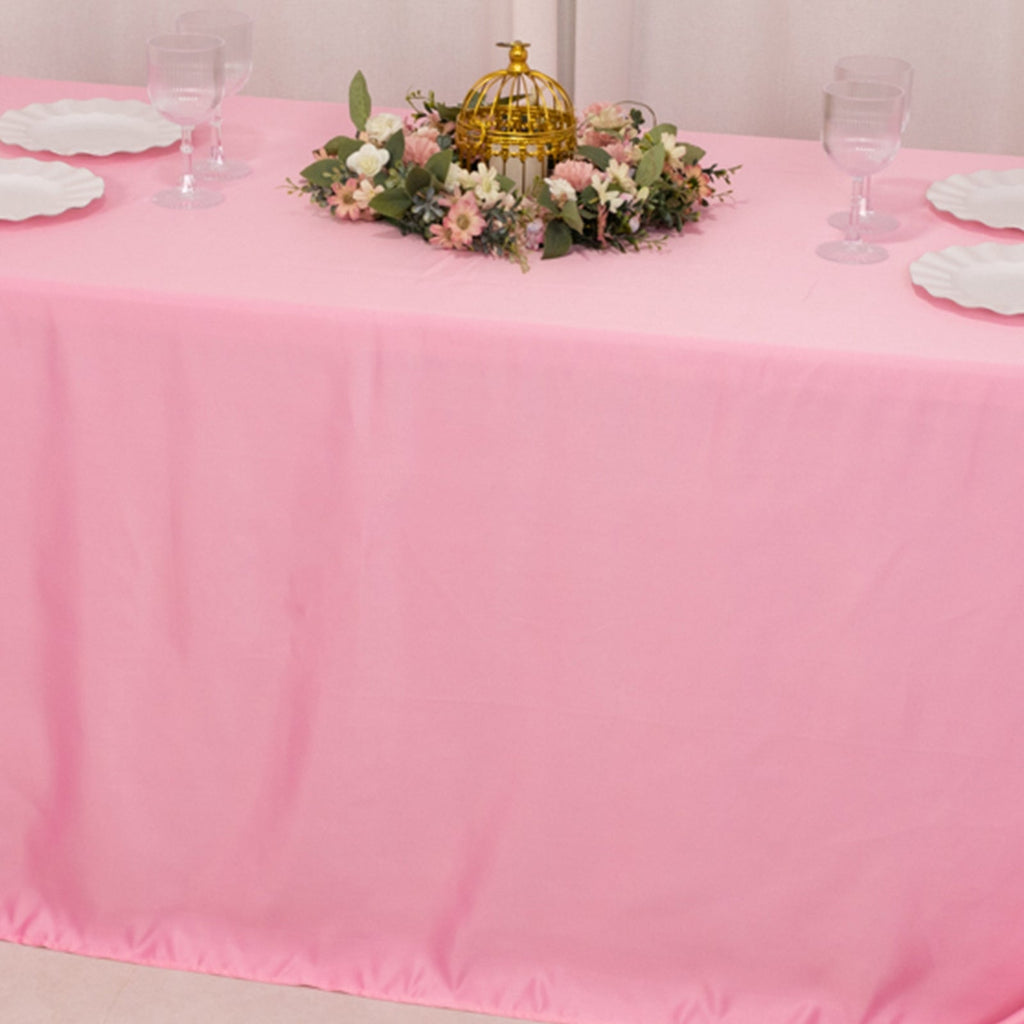Lamour Satin 90"x132" Rectangle Tablecloth Pink - Soft & Silk - Like Seamless Table Cover - Bell Racket Store