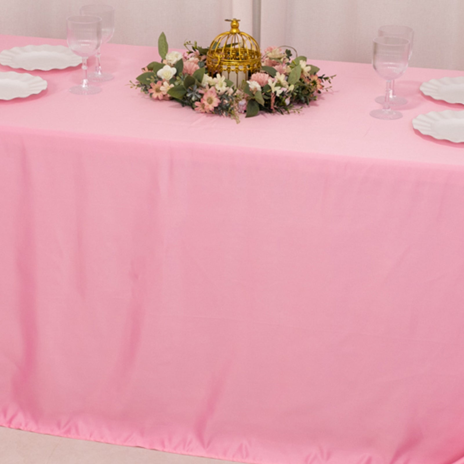 Lamour Satin 90"x132" Rectangle Tablecloth Pink - Soft & Silk - Like Seamless Table Cover - Bell Racket Store