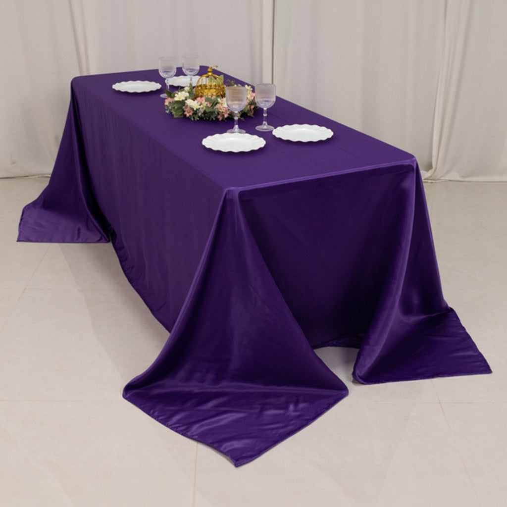 Lamour Satin 90"x132" Rectangle Tablecloth Purple - Soft & Silk - Like Seamless Table Cover - Bell Racket Store