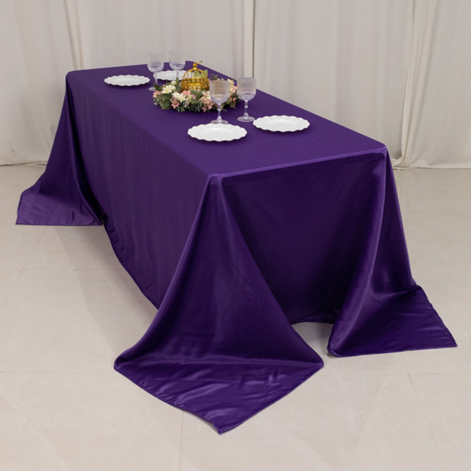Lamour Satin 90"x132" Rectangle Tablecloth Purple - Soft & Silk - Like Seamless Table Cover - Bell Racket Store