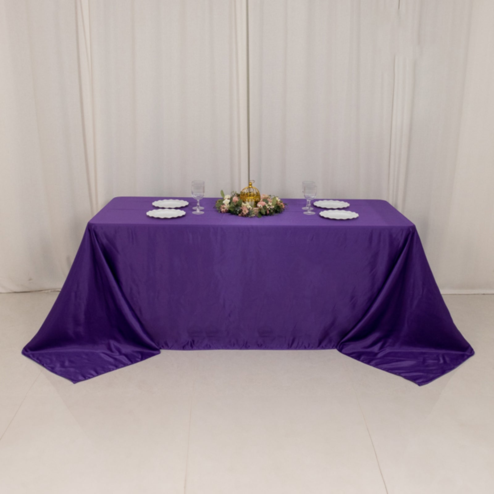 Lamour Satin 90"x132" Rectangle Tablecloth Purple - Soft & Silk - Like Seamless Table Cover - Bell Racket Store