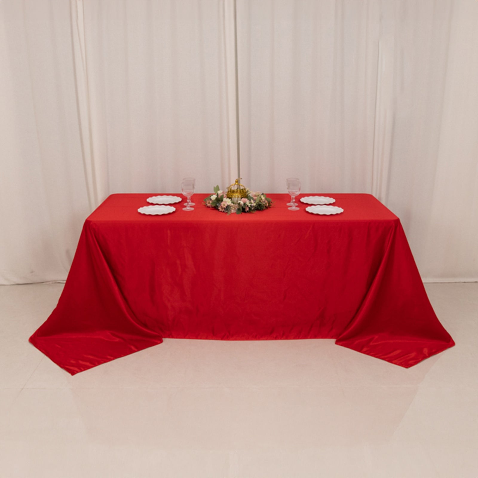 Lamour Satin 90"x132" Rectangle Tablecloth Red - Soft & Silk - Like Seamless Table Cover - Bell Racket Store