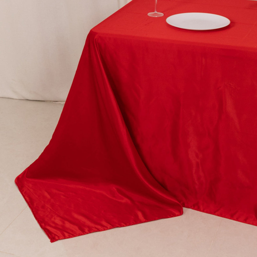 Lamour Satin 90"x132" Rectangle Tablecloth Red - Soft & Silk - Like Seamless Table Cover - Bell Racket Store