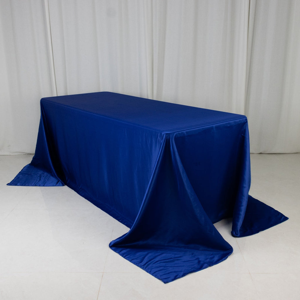 Lamour Satin 90"x132" Rectangle Tablecloth Royal Blue - Soft & Silk - Like Seamless Table Cover - Bell Racket Store