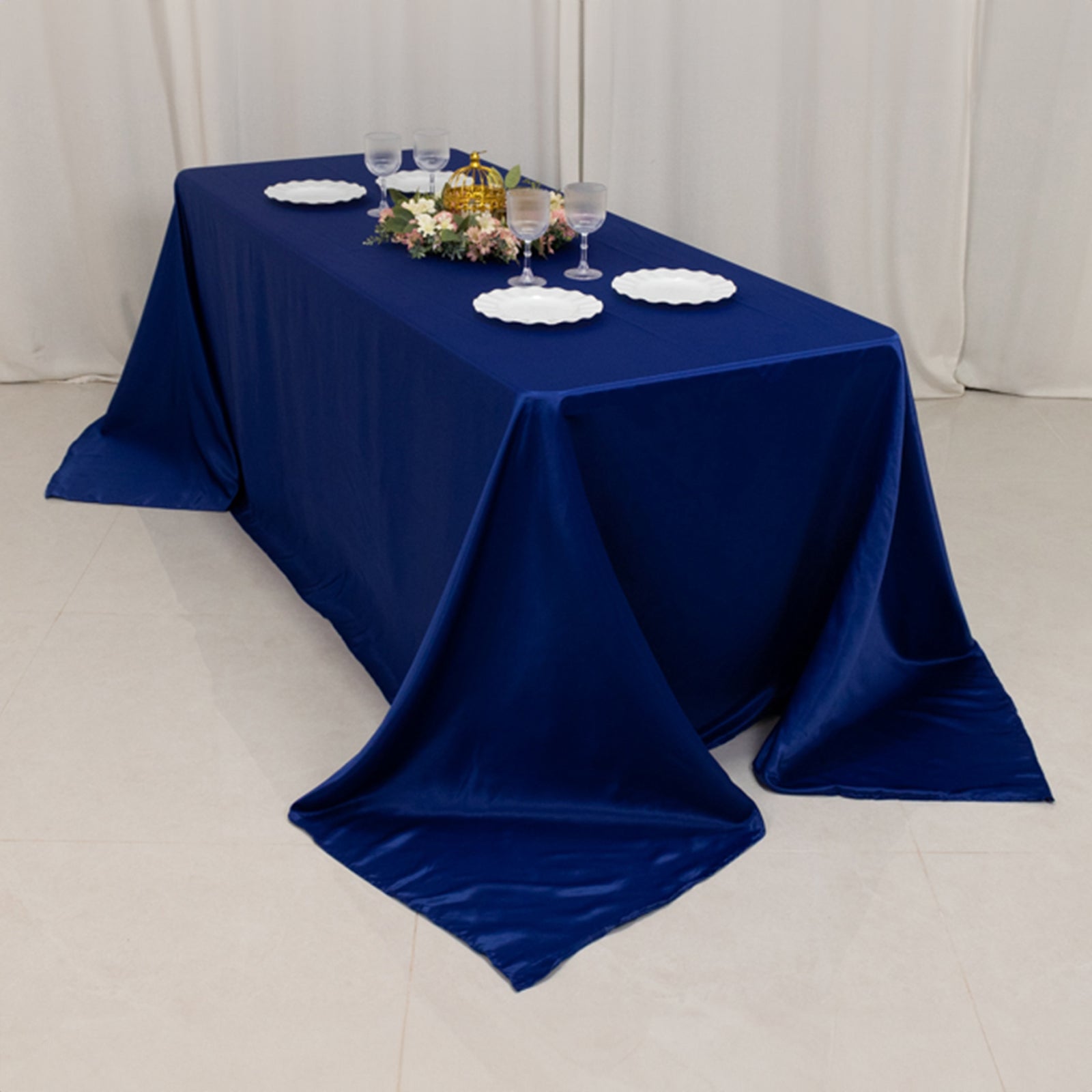 Lamour Satin 90"x132" Rectangle Tablecloth Royal Blue - Soft & Silk - Like Seamless Table Cover - Bell Racket Store