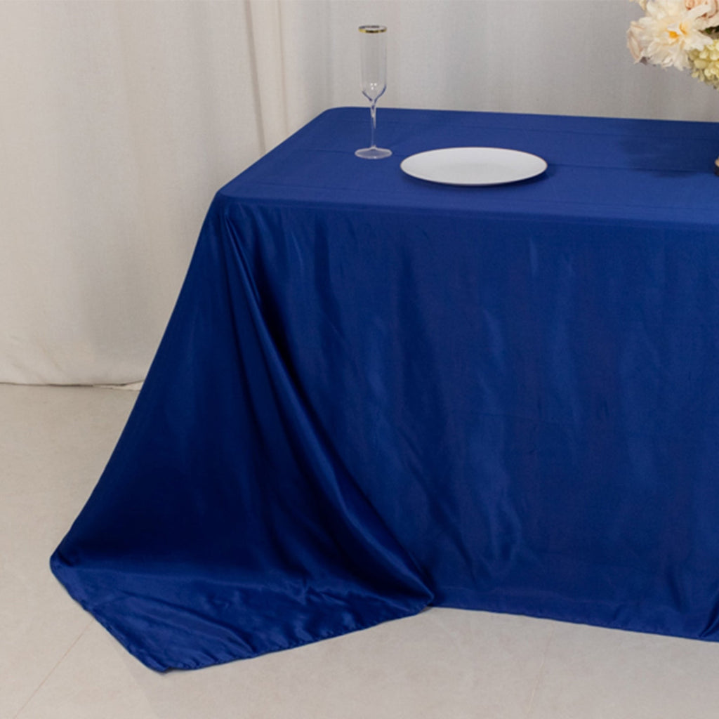 Lamour Satin 90"x132" Rectangle Tablecloth Royal Blue - Soft & Silk - Like Seamless Table Cover - Bell Racket Store