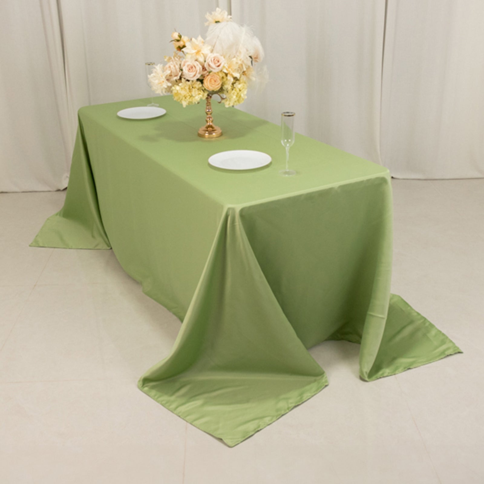 Lamour Satin 90"x132" Rectangle Tablecloth Sage Green - Soft & Silk - Like Seamless Table Cover - Bell Racket Store
