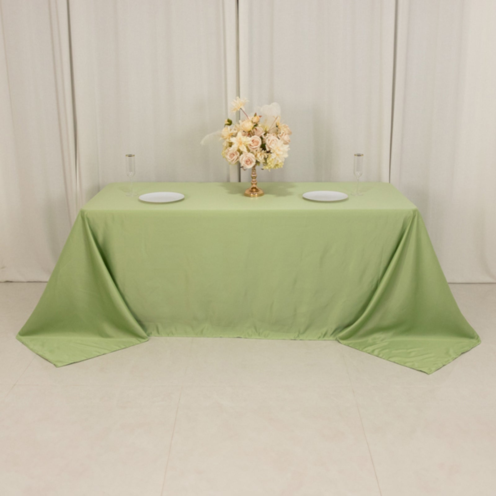 Lamour Satin 90"x132" Rectangle Tablecloth Sage Green - Soft & Silk - Like Seamless Table Cover - Bell Racket Store
