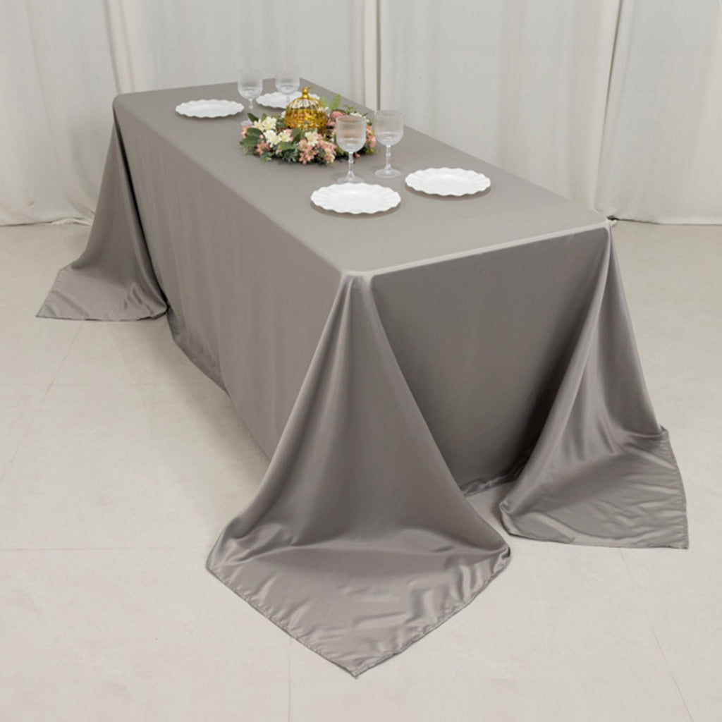 Lamour Satin 90"x132" Rectangle Tablecloth Silver - Soft & Silk - Like Seamless Table Cover - Bell Racket Store