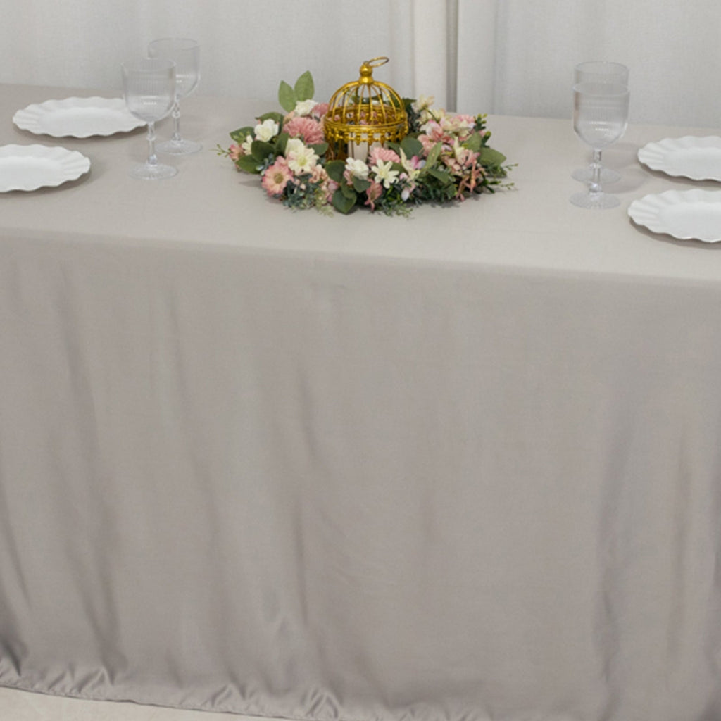 Lamour Satin 90"x132" Rectangle Tablecloth Silver - Soft & Silk - Like Seamless Table Cover - Bell Racket Store