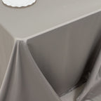 Lamour Satin 90"x132" Rectangle Tablecloth Silver - Soft & Silk - Like Seamless Table Cover - Bell Racket Store