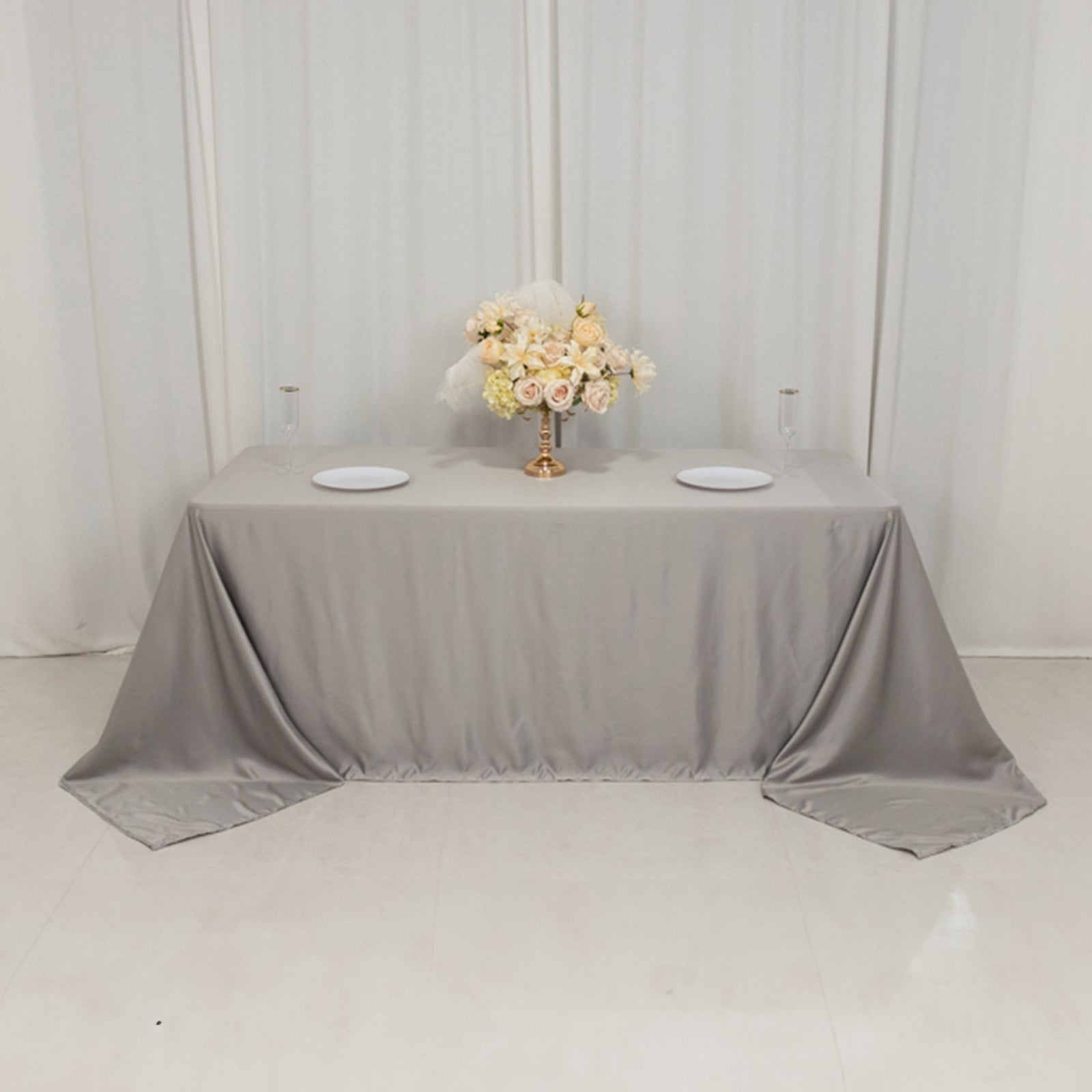 Lamour Satin 90"x132" Rectangle Tablecloth Silver - Soft & Silk - Like Seamless Table Cover - Bell Racket Store