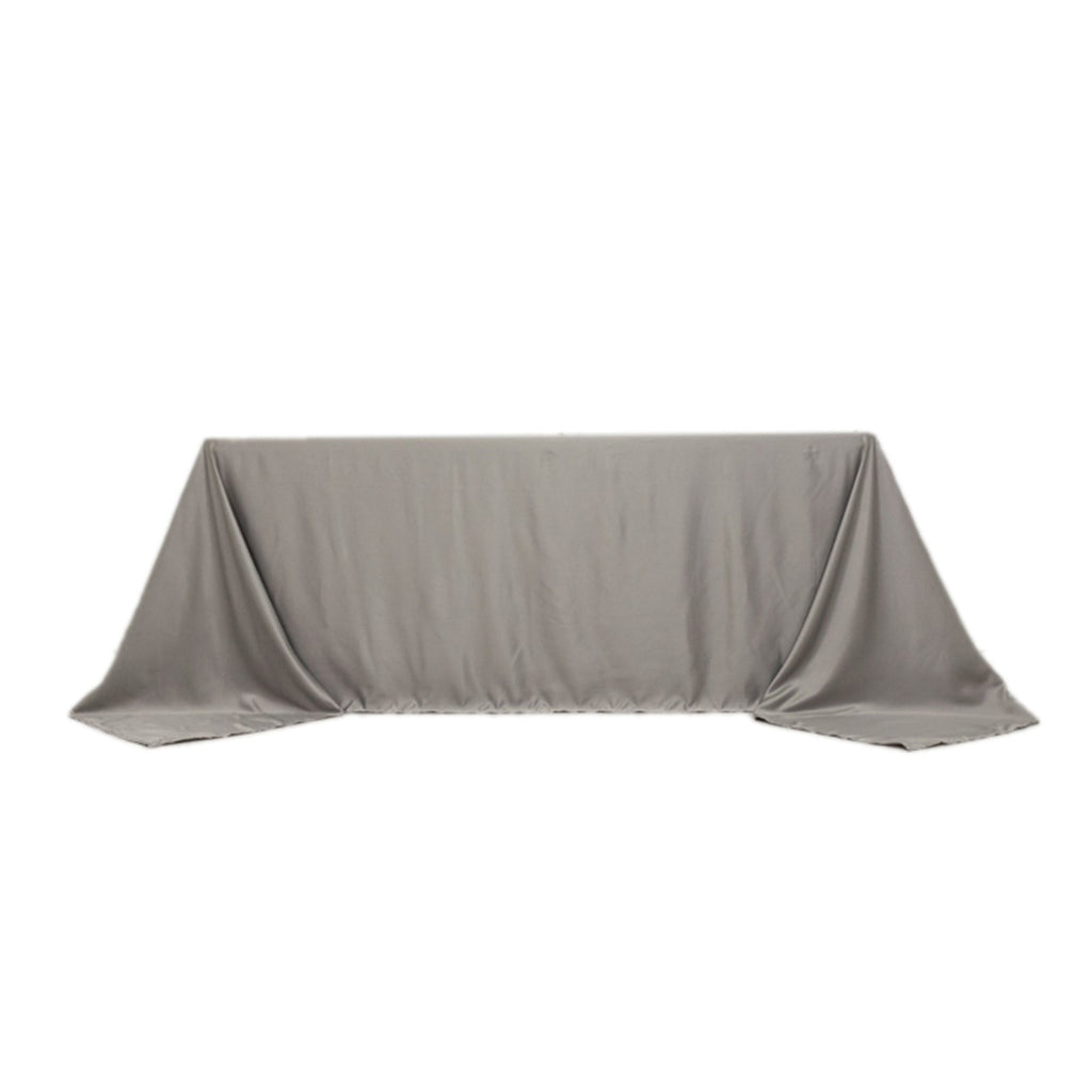 Lamour Satin 90"x132" Rectangle Tablecloth Silver - Soft & Silk - Like Seamless Table Cover - Bell Racket Store
