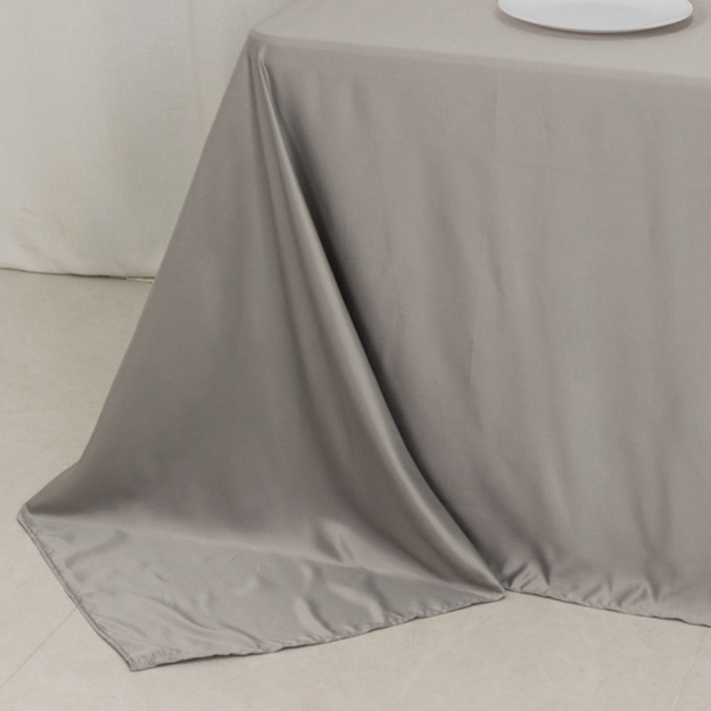 Lamour Satin 90"x132" Rectangle Tablecloth Silver - Soft & Silk - Like Seamless Table Cover - Bell Racket Store