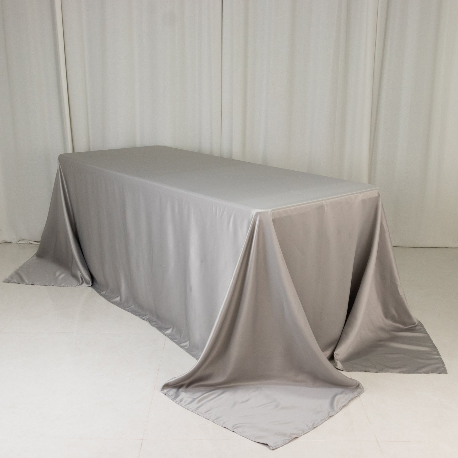 Lamour Satin 90"x132" Rectangle Tablecloth Silver - Soft & Silk - Like Seamless Table Cover - Bell Racket Store