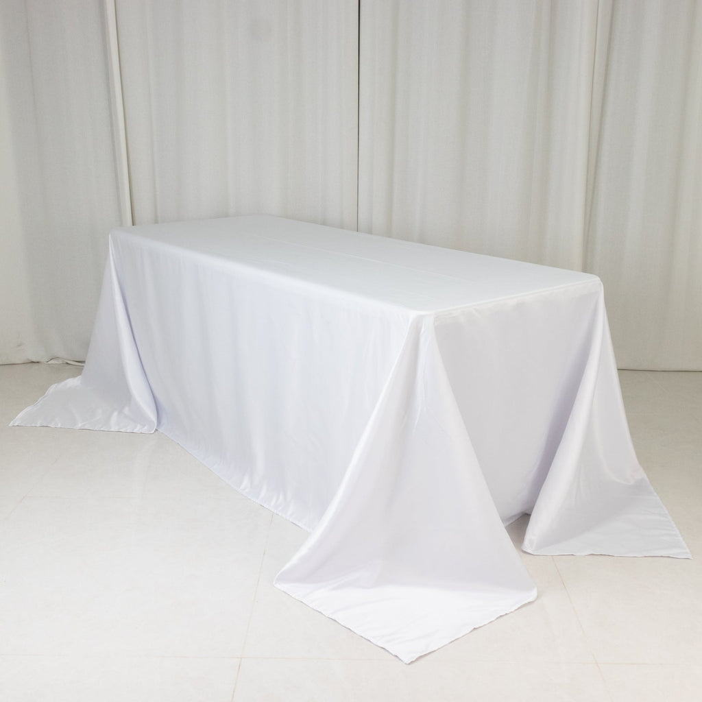 Lamour Satin 90"x132" Rectangle Tablecloth White - Soft & Silk - Like Seamless Table Cover for Weddings & Parties - Bell Racket Store
