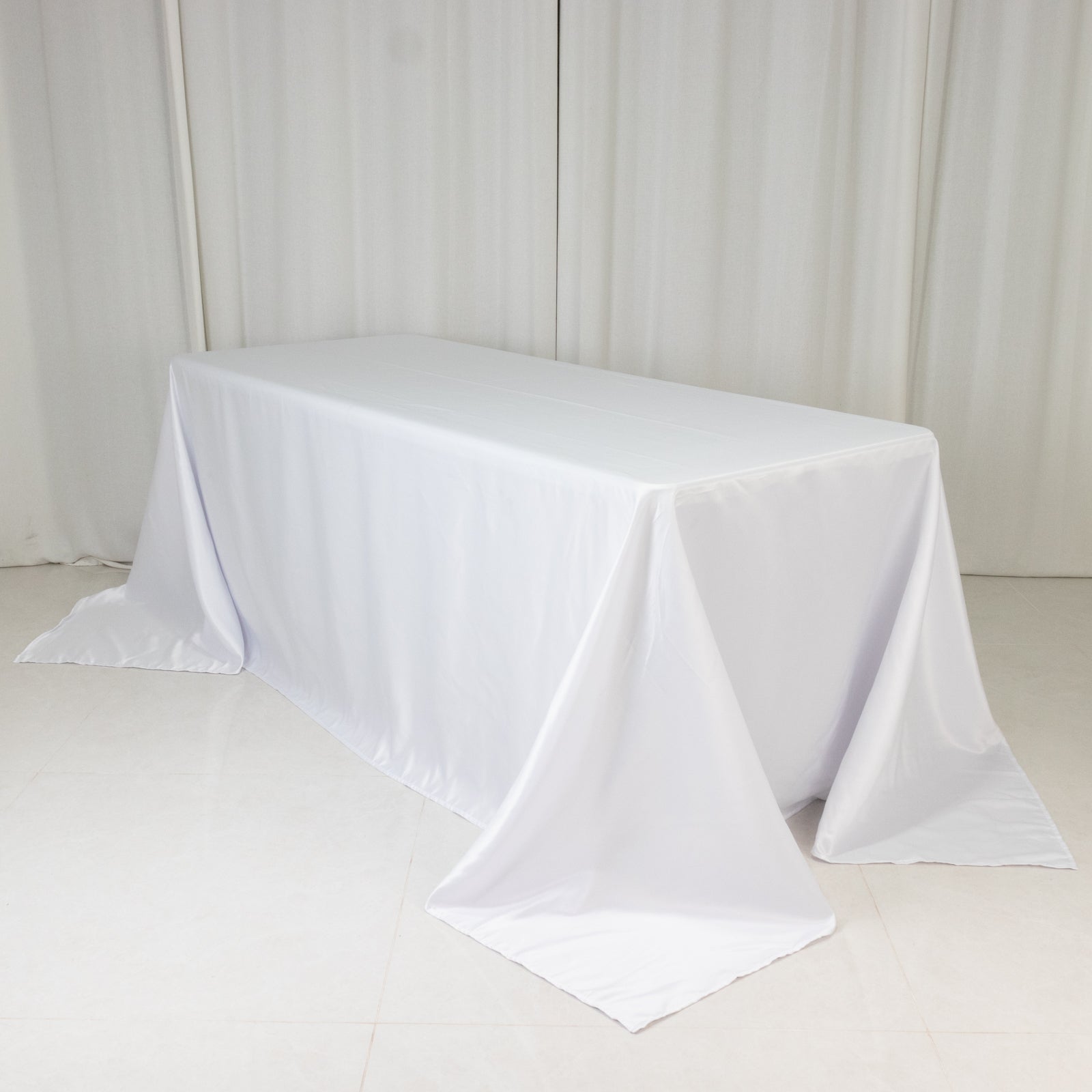 Lamour Satin 90"x132" Rectangle Tablecloth White - Soft & Silk - Like Seamless Table Cover for Weddings & Parties - Bell Racket Store