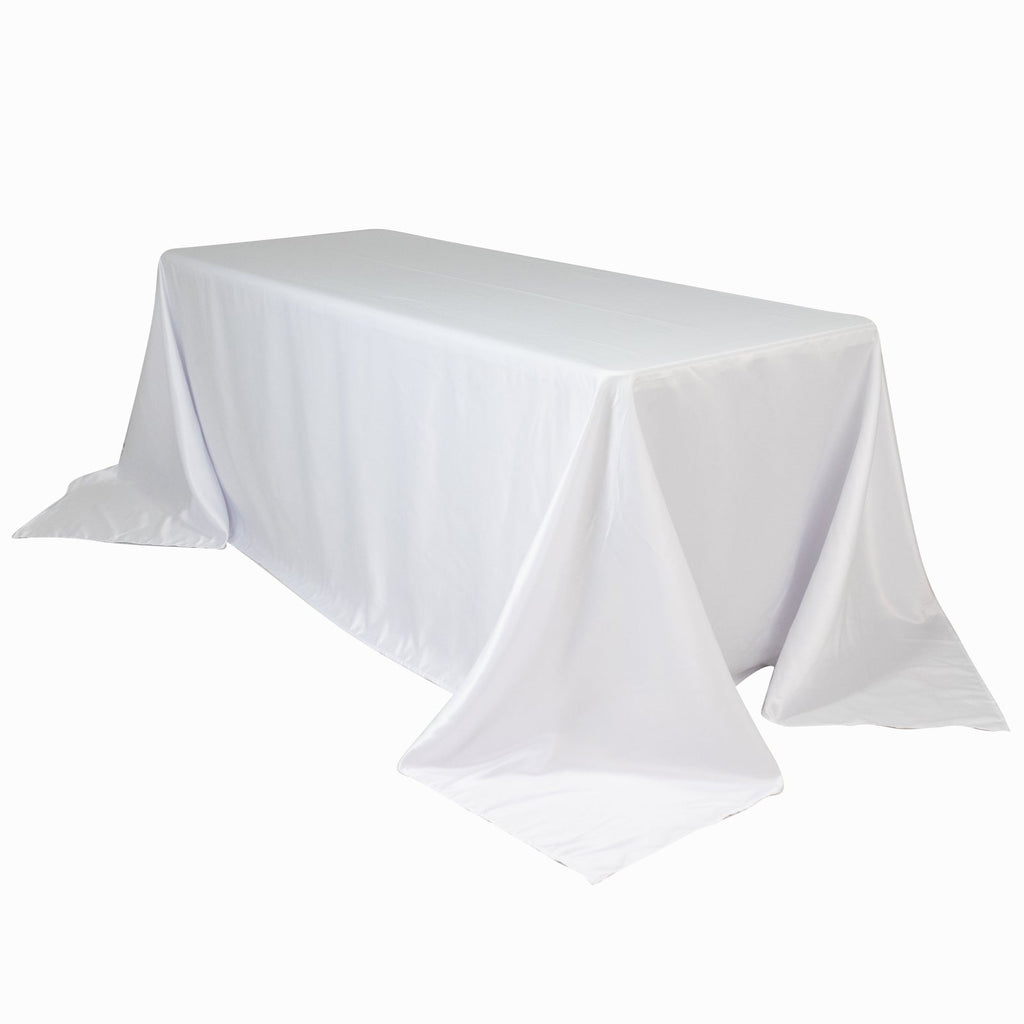 Lamour Satin 90"x132" Rectangle Tablecloth White - Soft & Silk - Like Seamless Table Cover for Weddings & Parties - Bell Racket Store
