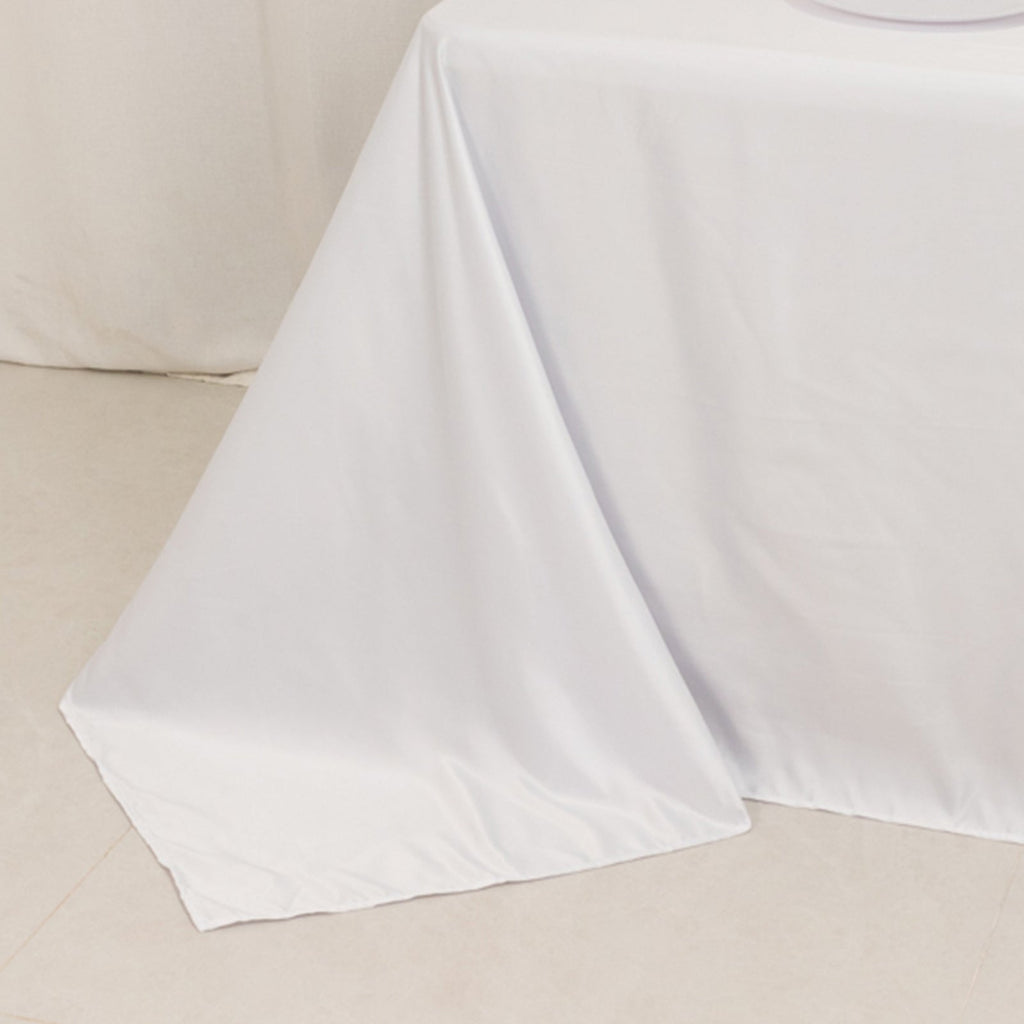 Lamour Satin 90"x132" Rectangle Tablecloth White - Soft & Silk - Like Seamless Table Cover for Weddings & Parties - Bell Racket Store