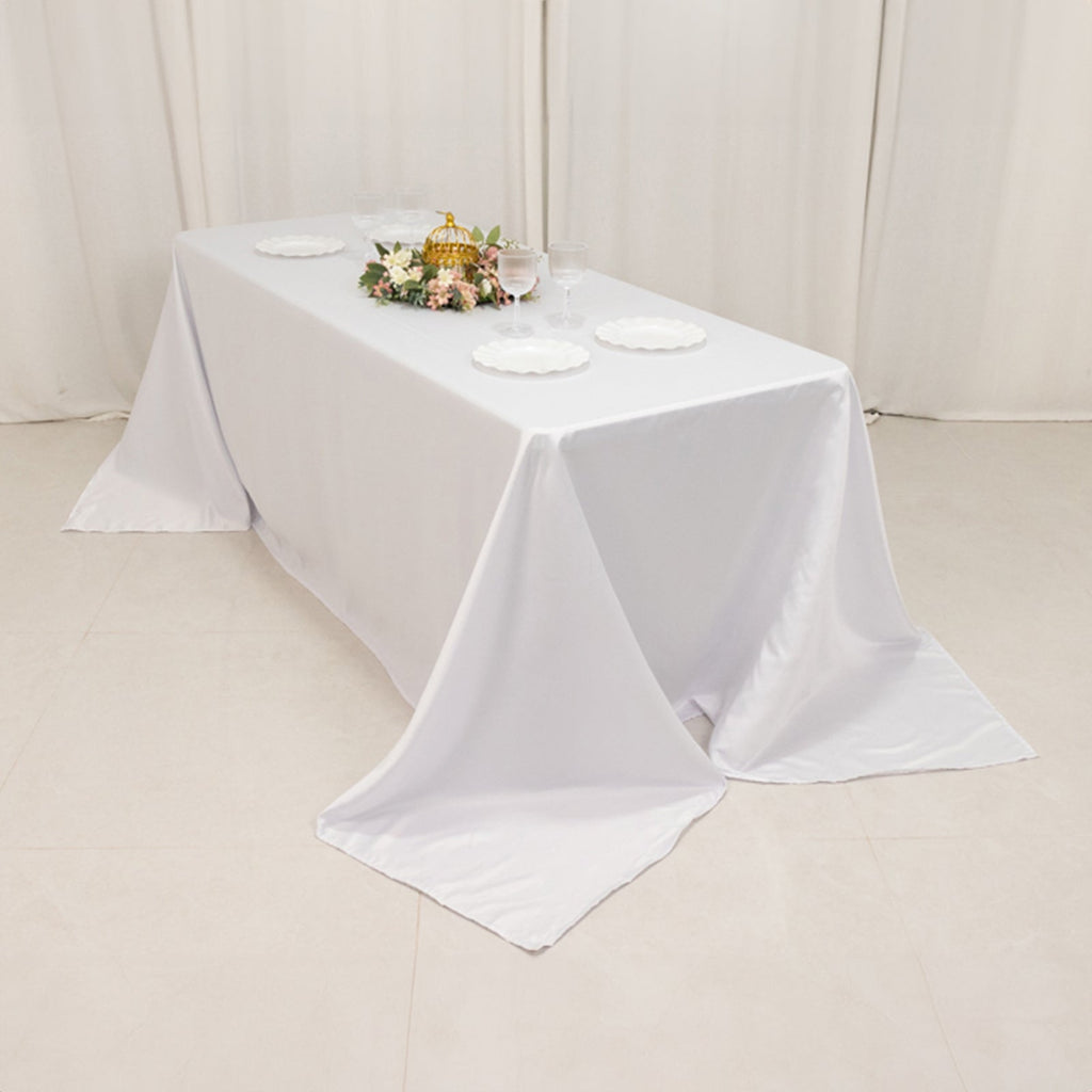 Lamour Satin 90"x132" Rectangle Tablecloth White - Soft & Silk - Like Seamless Table Cover for Weddings & Parties - Bell Racket Store