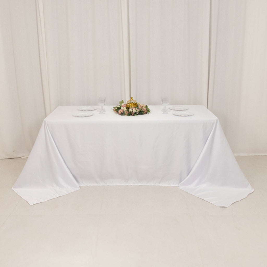 Lamour Satin 90"x132" Rectangle Tablecloth White - Soft & Silk - Like Seamless Table Cover for Weddings & Parties - Bell Racket Store