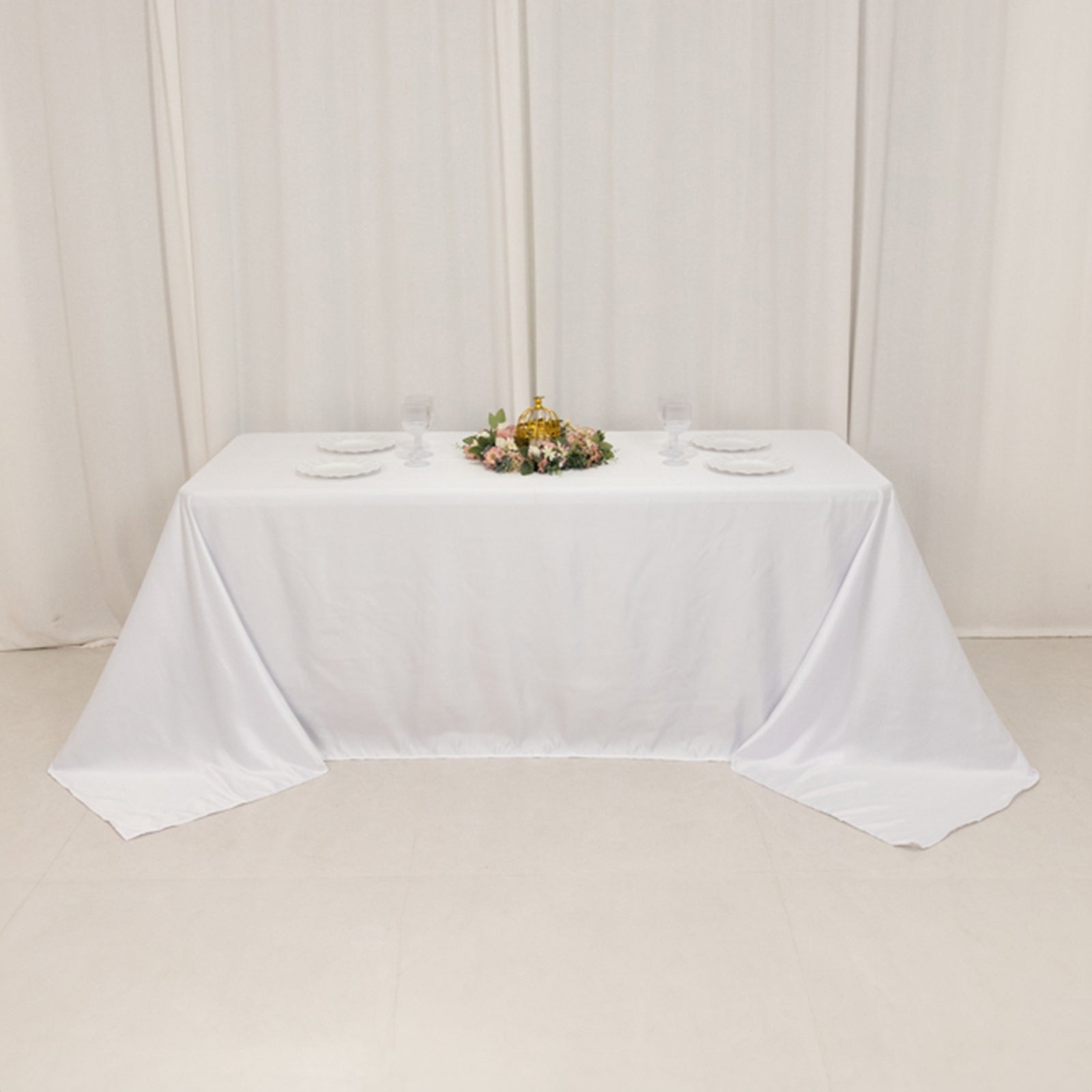 Lamour Satin 90"x132" Rectangle Tablecloth White - Soft & Silk - Like Seamless Table Cover for Weddings & Parties - Bell Racket Store
