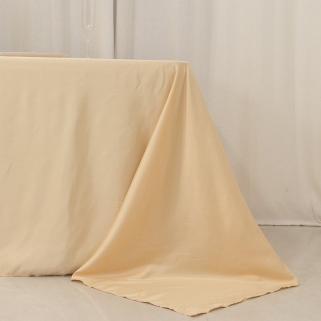Lamour Satin 90"x156" Rectangle Tablecloth Beige - Luxurious, Soft Seamless Table Cover - Bell Racket Store