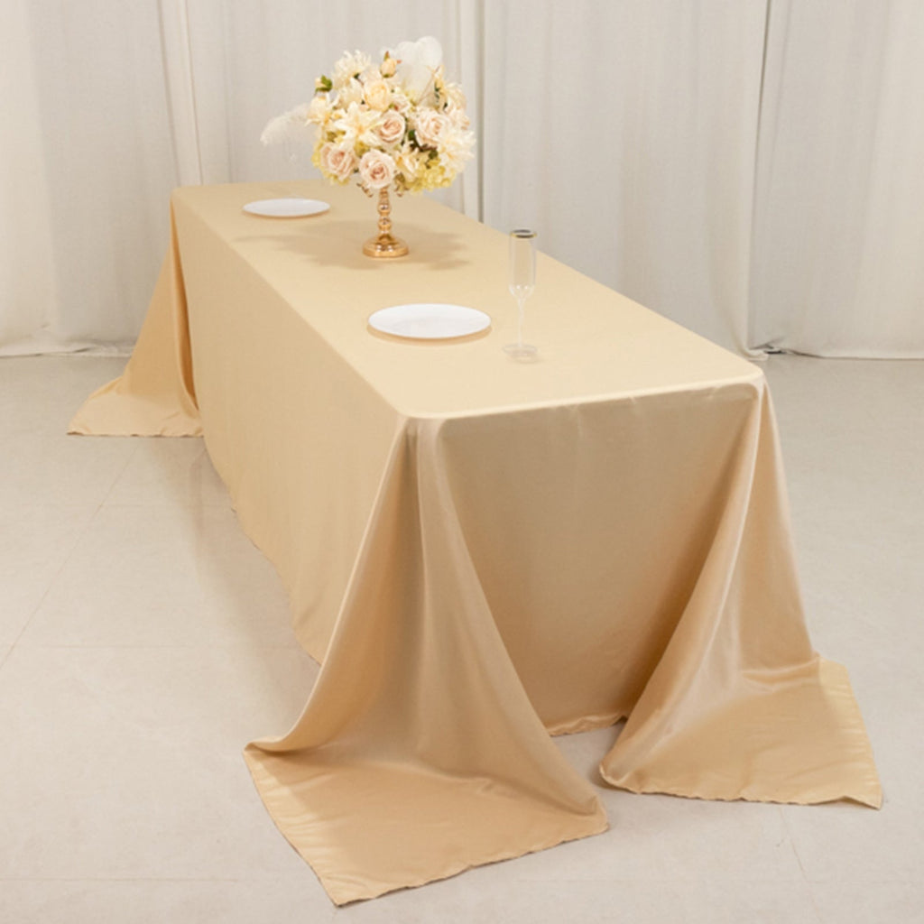 Lamour Satin 90"x156" Rectangle Tablecloth Beige - Luxurious, Soft Seamless Table Cover - Bell Racket Store