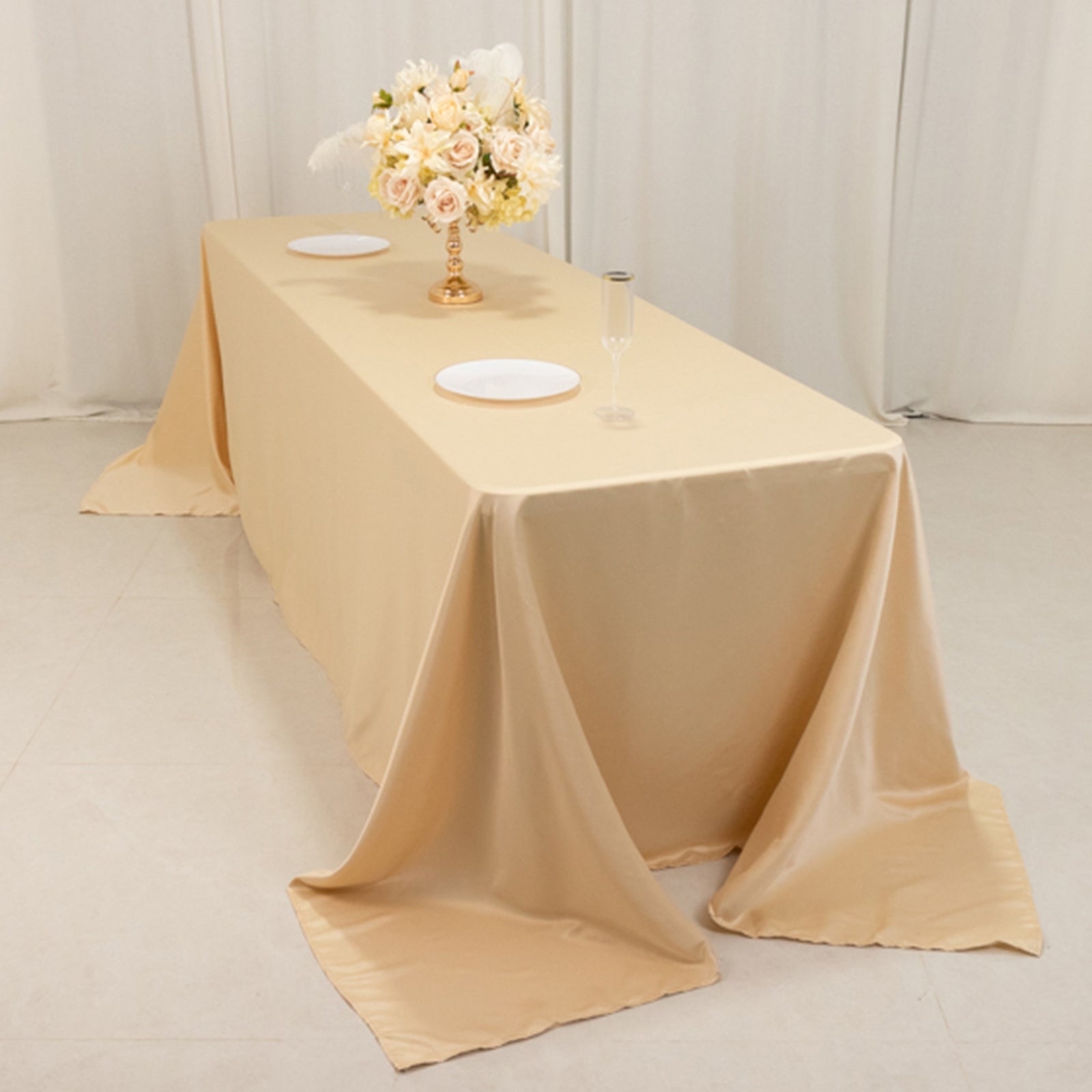 Lamour Satin 90"x156" Rectangle Tablecloth Beige - Luxurious, Soft Seamless Table Cover - Bell Racket Store