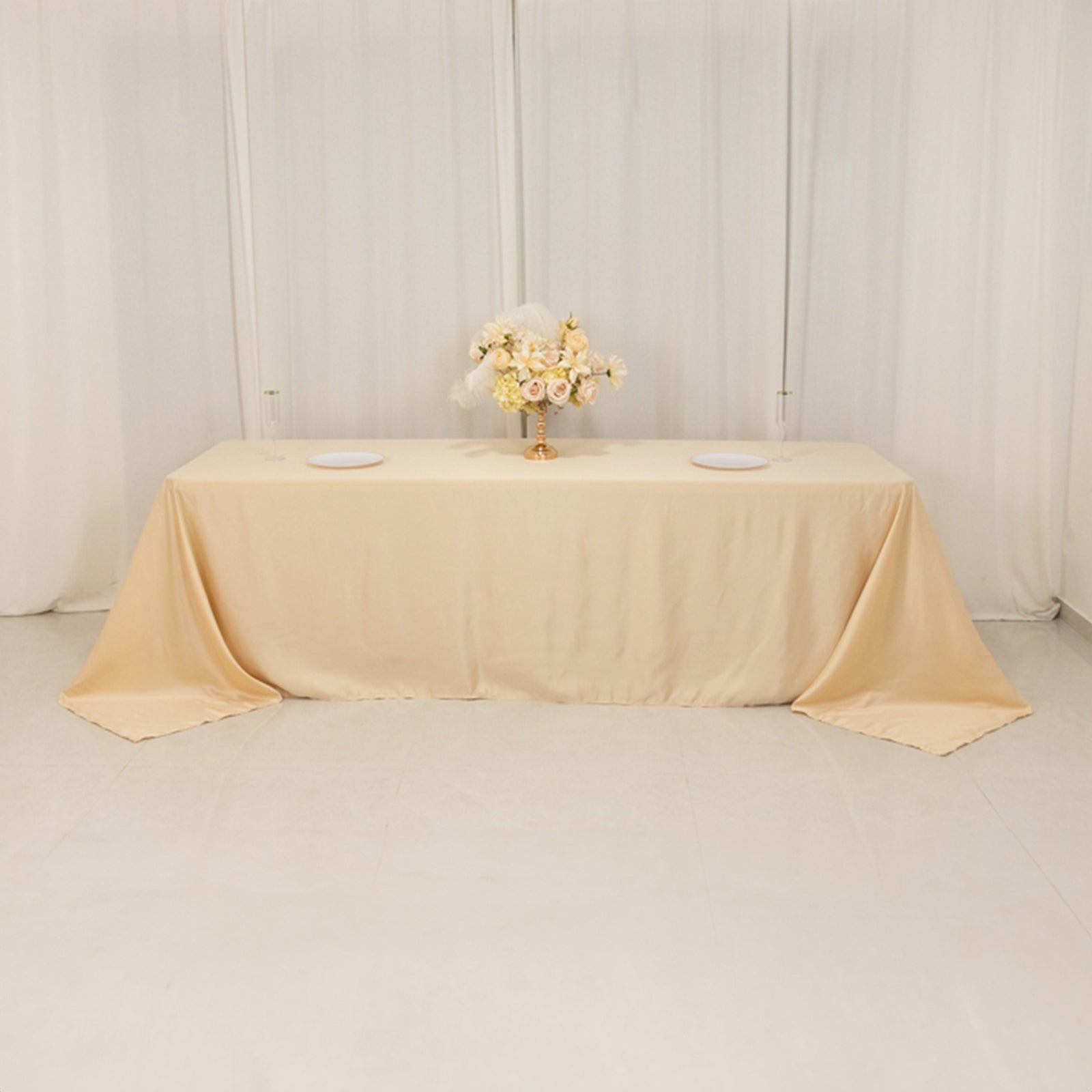 Lamour Satin 90"x156" Rectangle Tablecloth Beige - Luxurious, Soft Seamless Table Cover - Bell Racket Store