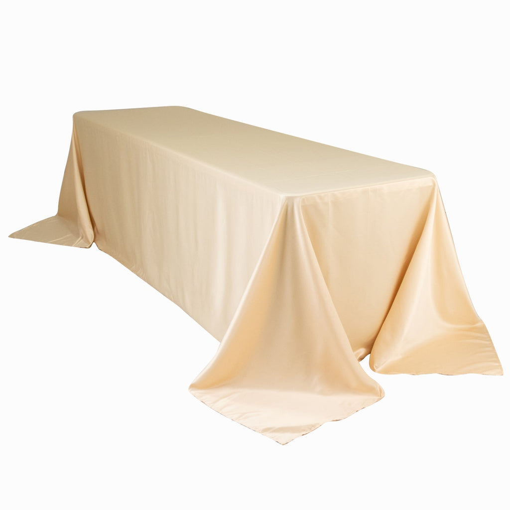 Lamour Satin 90"x156" Rectangle Tablecloth Beige - Luxurious, Soft Seamless Table Cover - Bell Racket Store