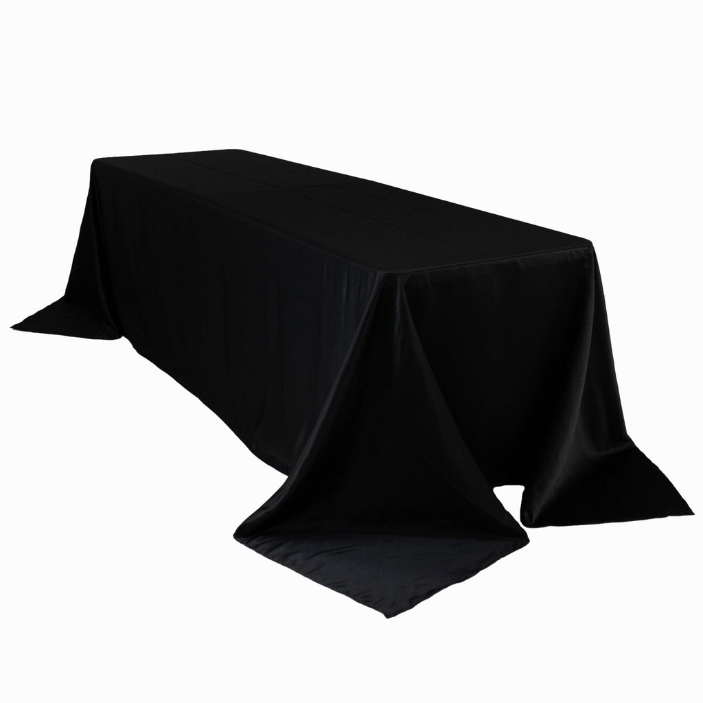 Lamour Satin 90"x156" Rectangle Tablecloth Black - Luxurious, Soft Seamless Table Cover for Stylish Settings - Bell Racket Store