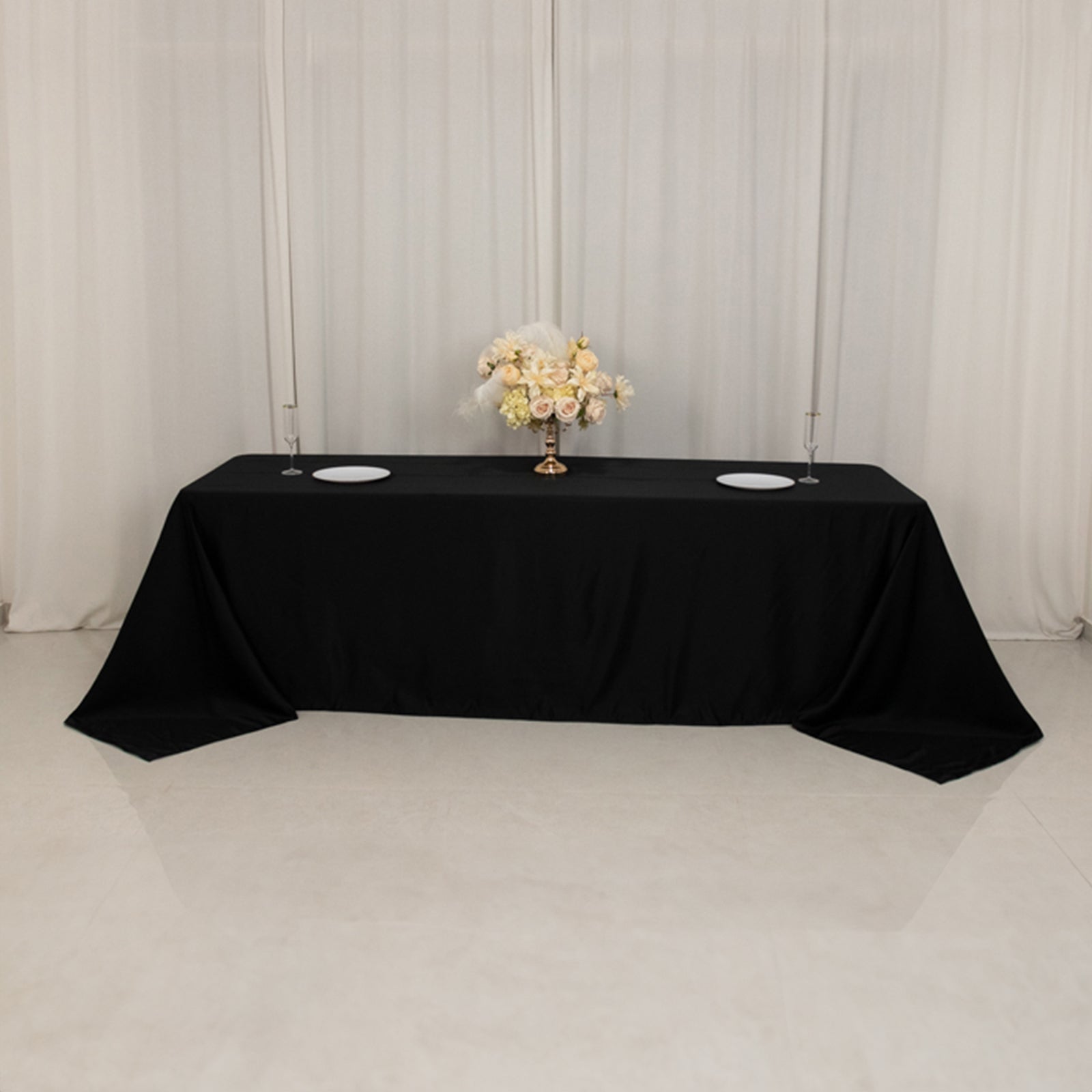 Lamour Satin 90"x156" Rectangle Tablecloth Black - Luxurious, Soft Seamless Table Cover for Stylish Settings - Bell Racket Store