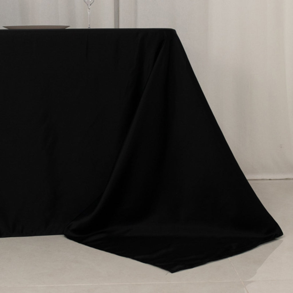 Lamour Satin 90"x156" Rectangle Tablecloth Black - Luxurious, Soft Seamless Table Cover for Stylish Settings - Bell Racket Store