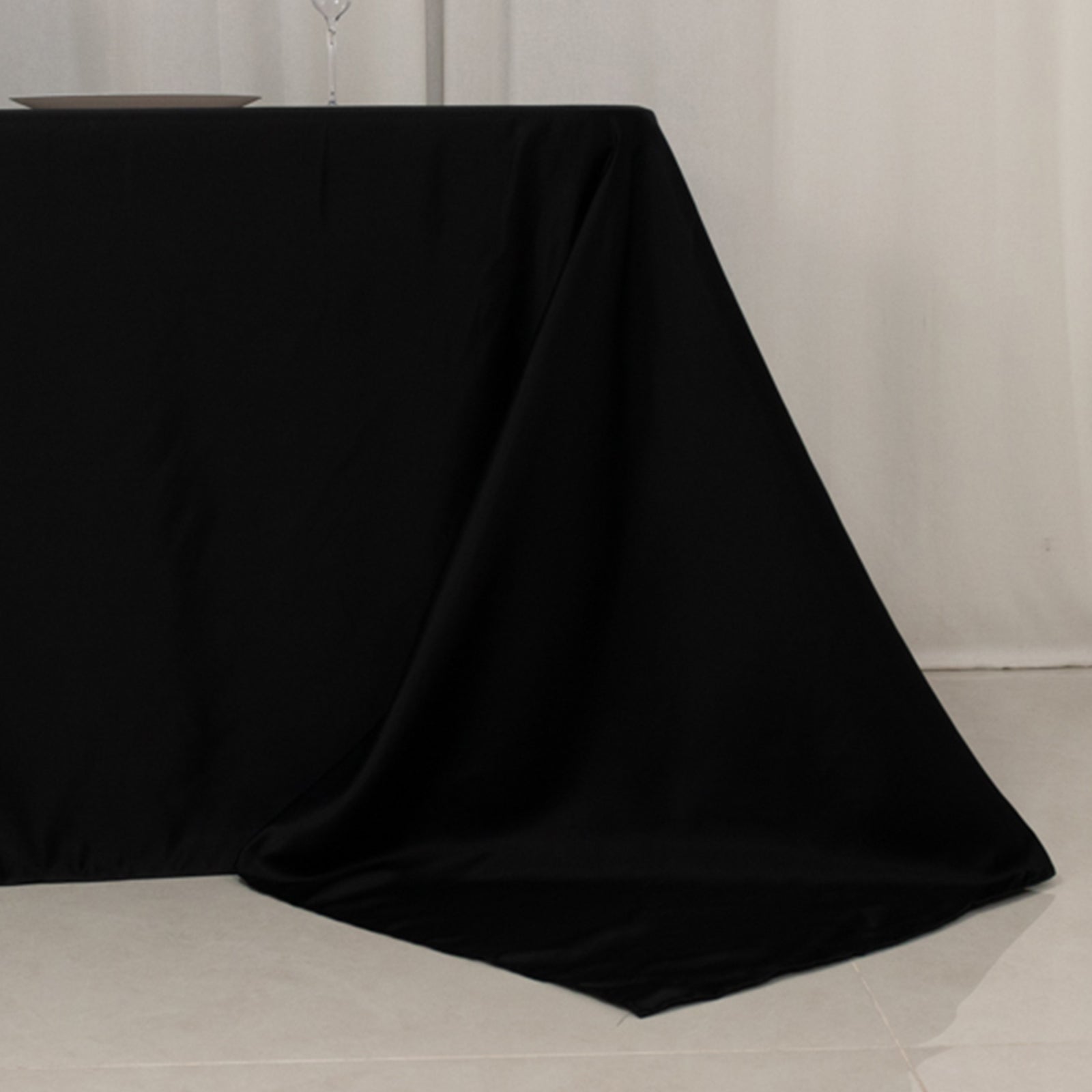 Lamour Satin 90"x156" Rectangle Tablecloth Black - Luxurious, Soft Seamless Table Cover for Stylish Settings - Bell Racket Store