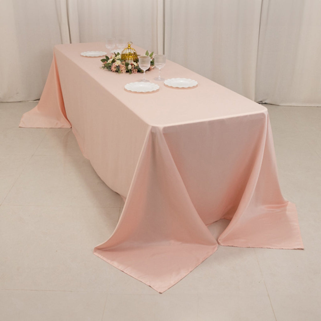 Lamour Satin 90"x156" Rectangle Tablecloth Blush - Luxurious, Soft Seamless Table Cover - Bell Racket Store
