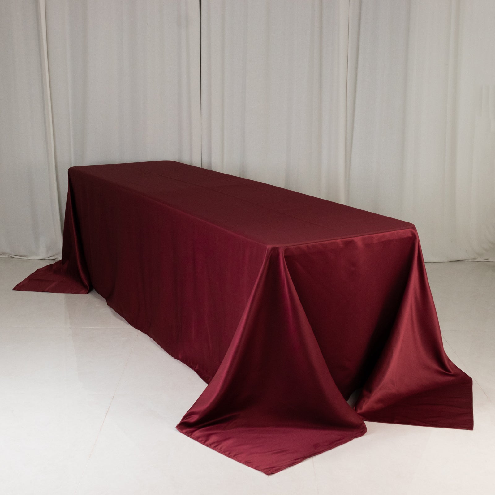 Lamour Satin 90"x156" Rectangle Tablecloth Burgundy - Luxurious, Soft Seamless Table Cover - Bell Racket Store