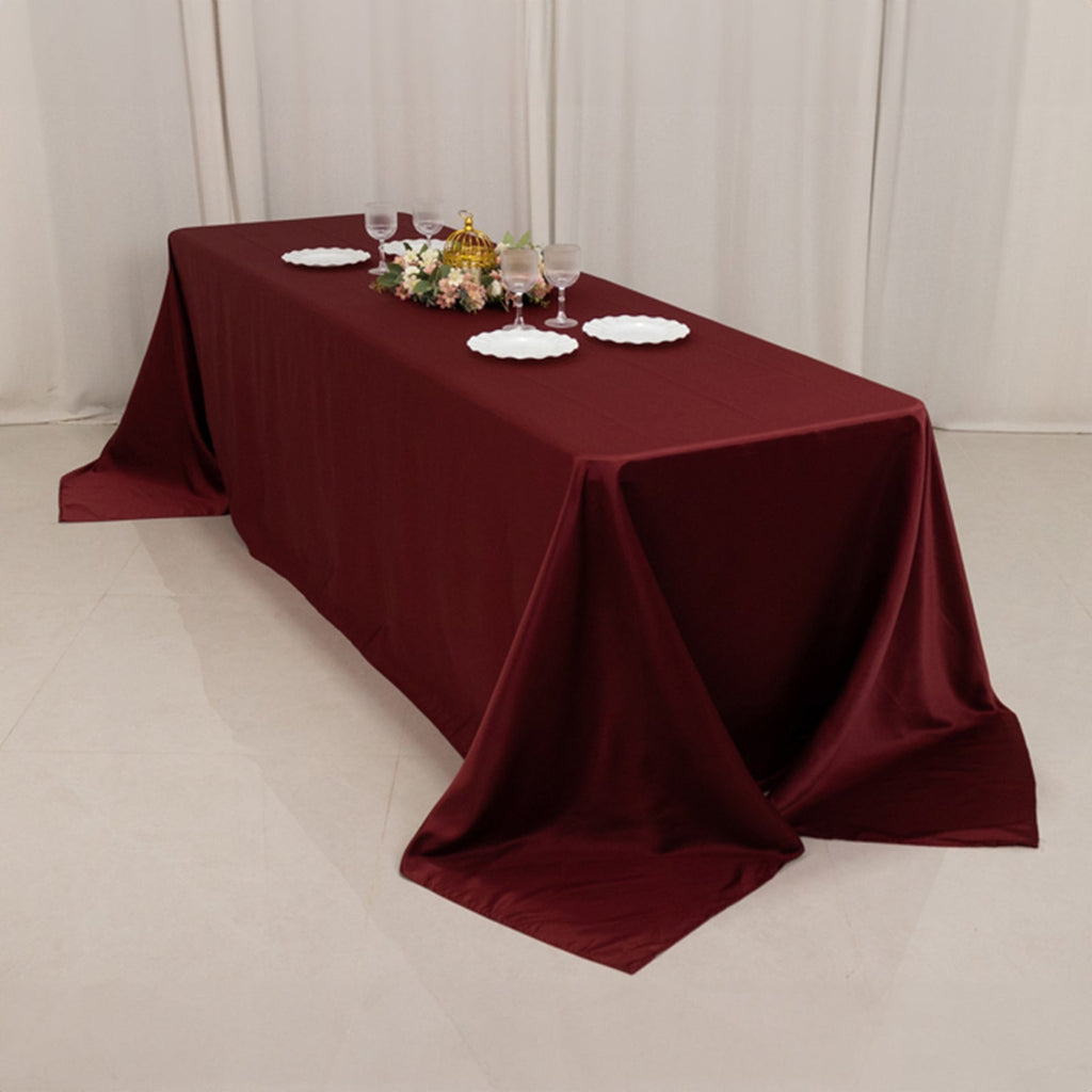 Lamour Satin 90"x156" Rectangle Tablecloth Burgundy - Luxurious, Soft Seamless Table Cover - Bell Racket Store