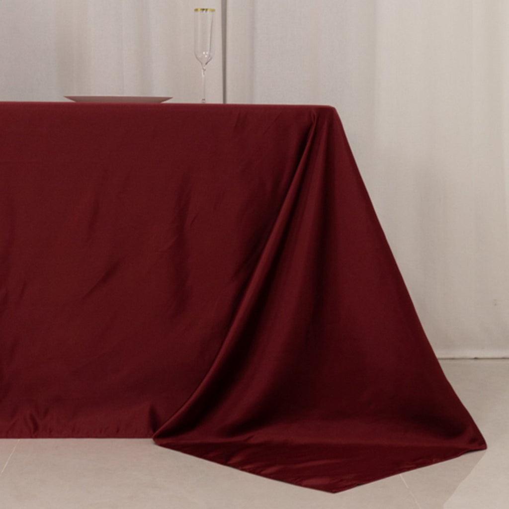 Lamour Satin 90"x156" Rectangle Tablecloth Burgundy - Luxurious, Soft Seamless Table Cover - Bell Racket Store