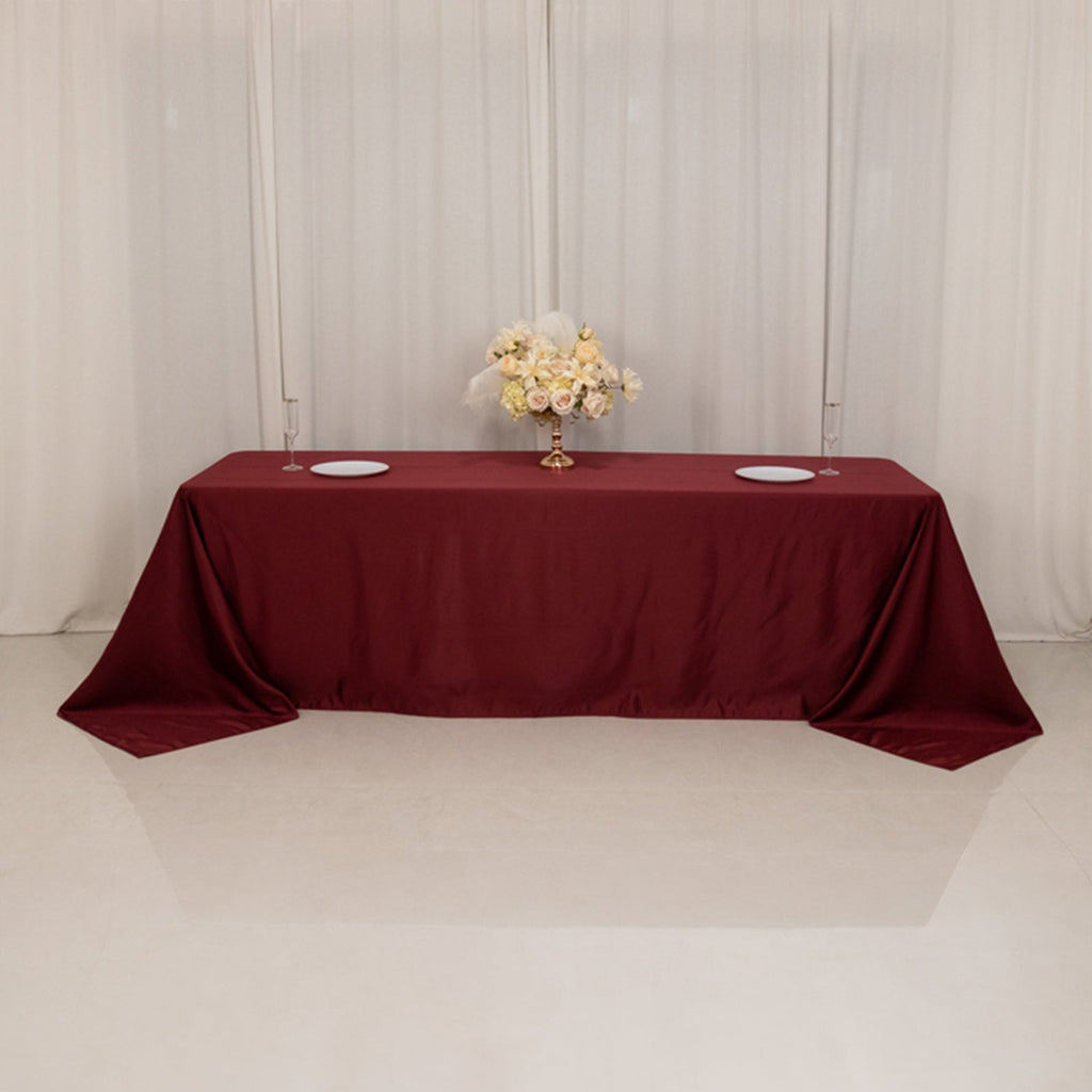 Lamour Satin 90"x156" Rectangle Tablecloth Burgundy - Luxurious, Soft Seamless Table Cover - Bell Racket Store