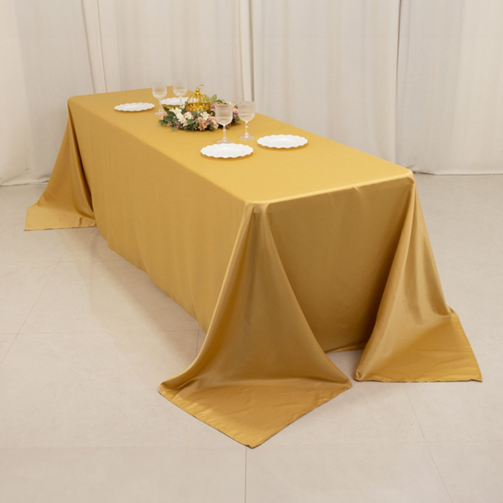 Lamour Satin 90"x156" Rectangle Tablecloth Champagne - Luxurious, Soft Seamless Table Cover - Bell Racket Store