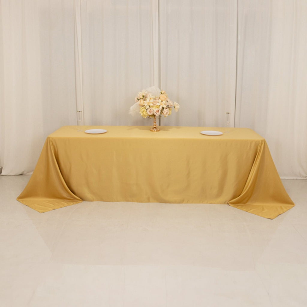 Lamour Satin 90"x156" Rectangle Tablecloth Champagne - Luxurious, Soft Seamless Table Cover - Bell Racket Store
