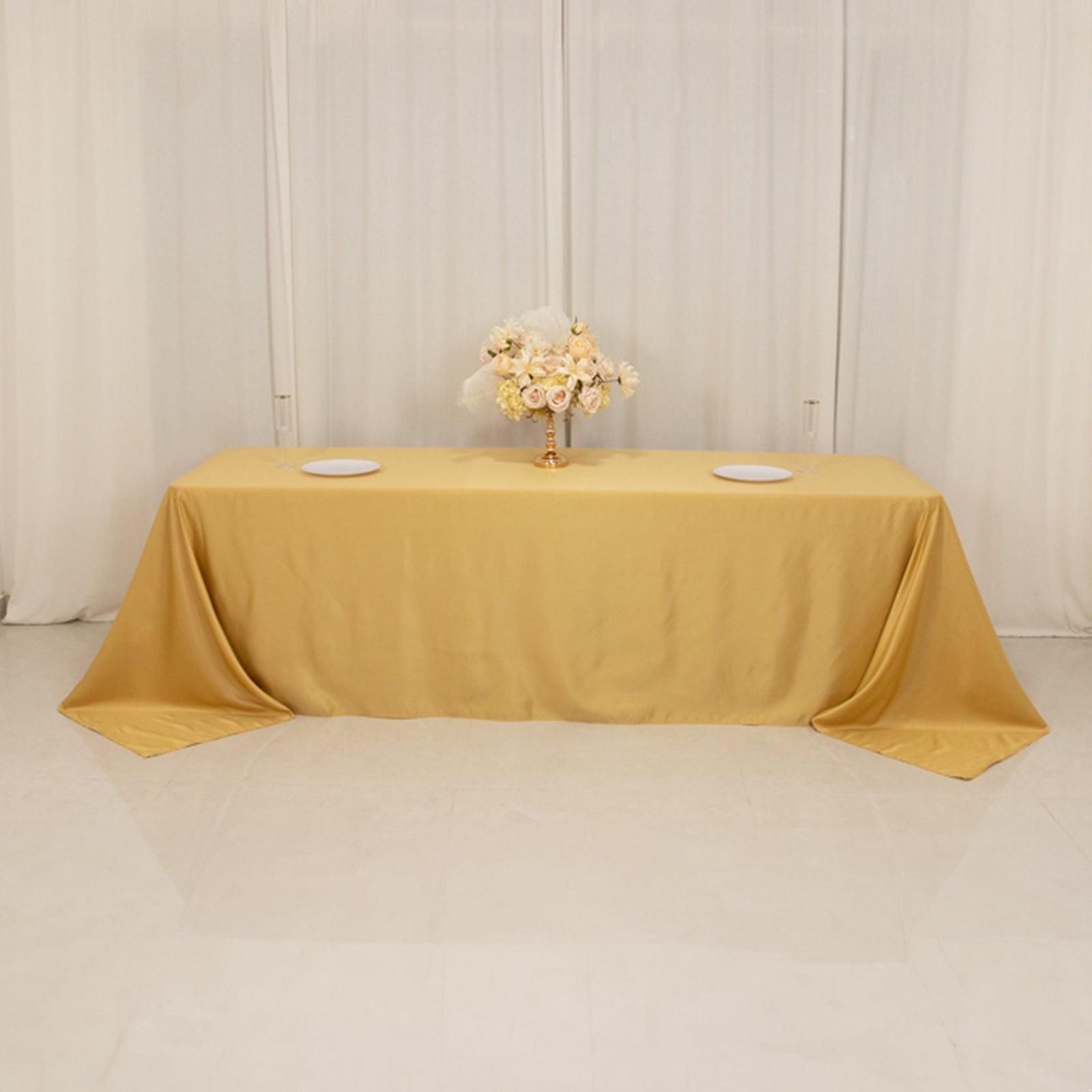 Lamour Satin 90"x156" Rectangle Tablecloth Champagne - Luxurious, Soft Seamless Table Cover - Bell Racket Store