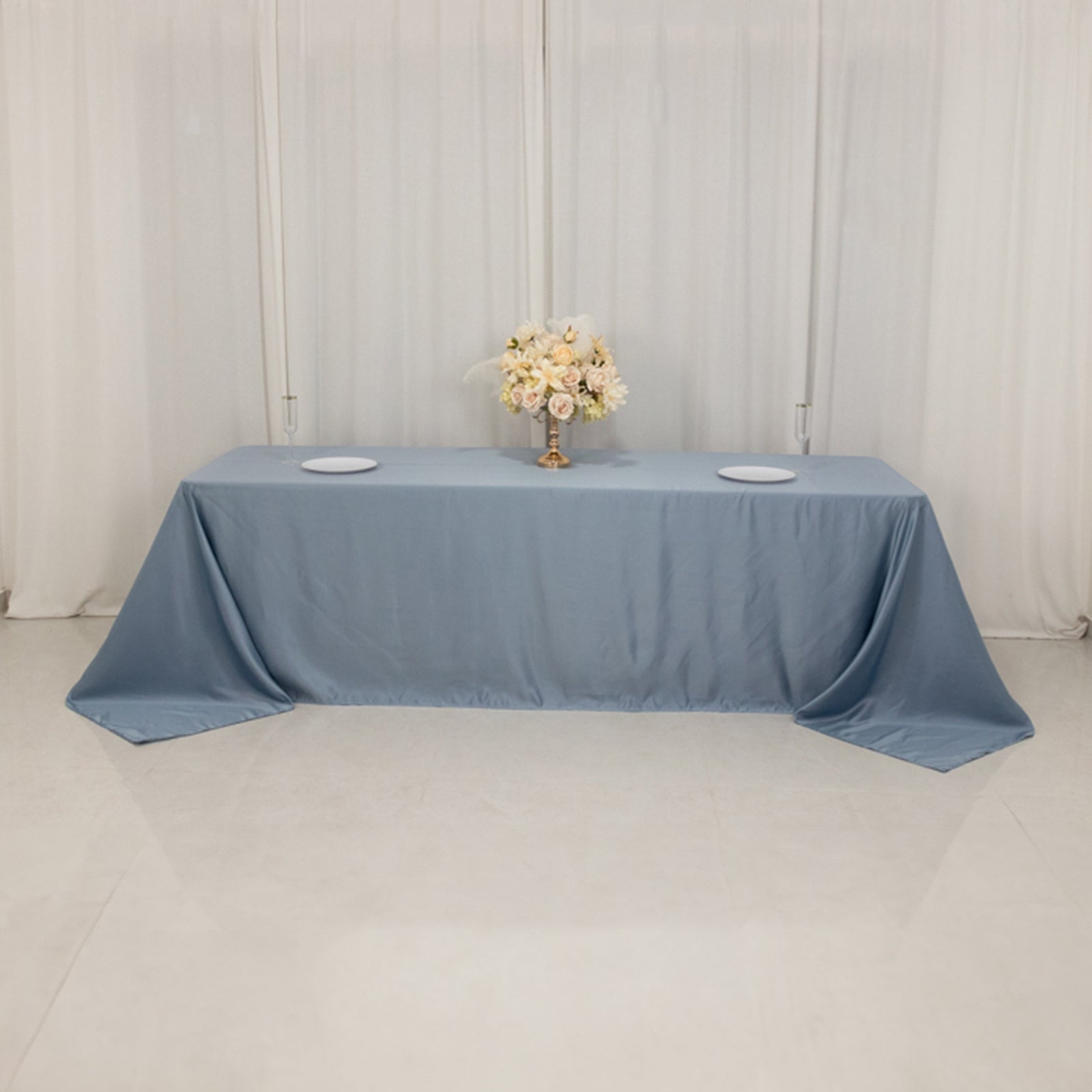 Lamour Satin 90"x156" Rectangle Tablecloth Dusty Blue - Luxurious, Soft Seamless Table Cover - Bell Racket Store