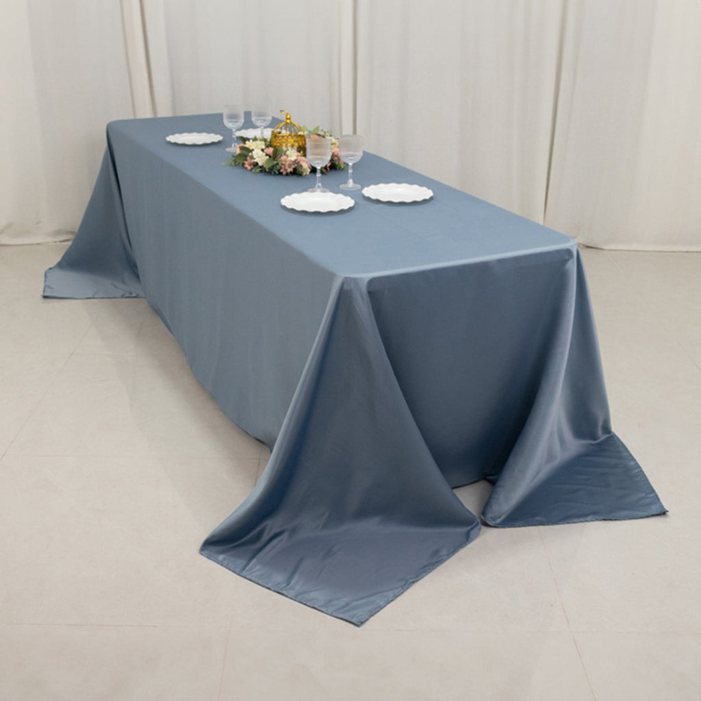 Lamour Satin 90"x156" Rectangle Tablecloth Dusty Blue - Luxurious, Soft Seamless Table Cover - Bell Racket Store