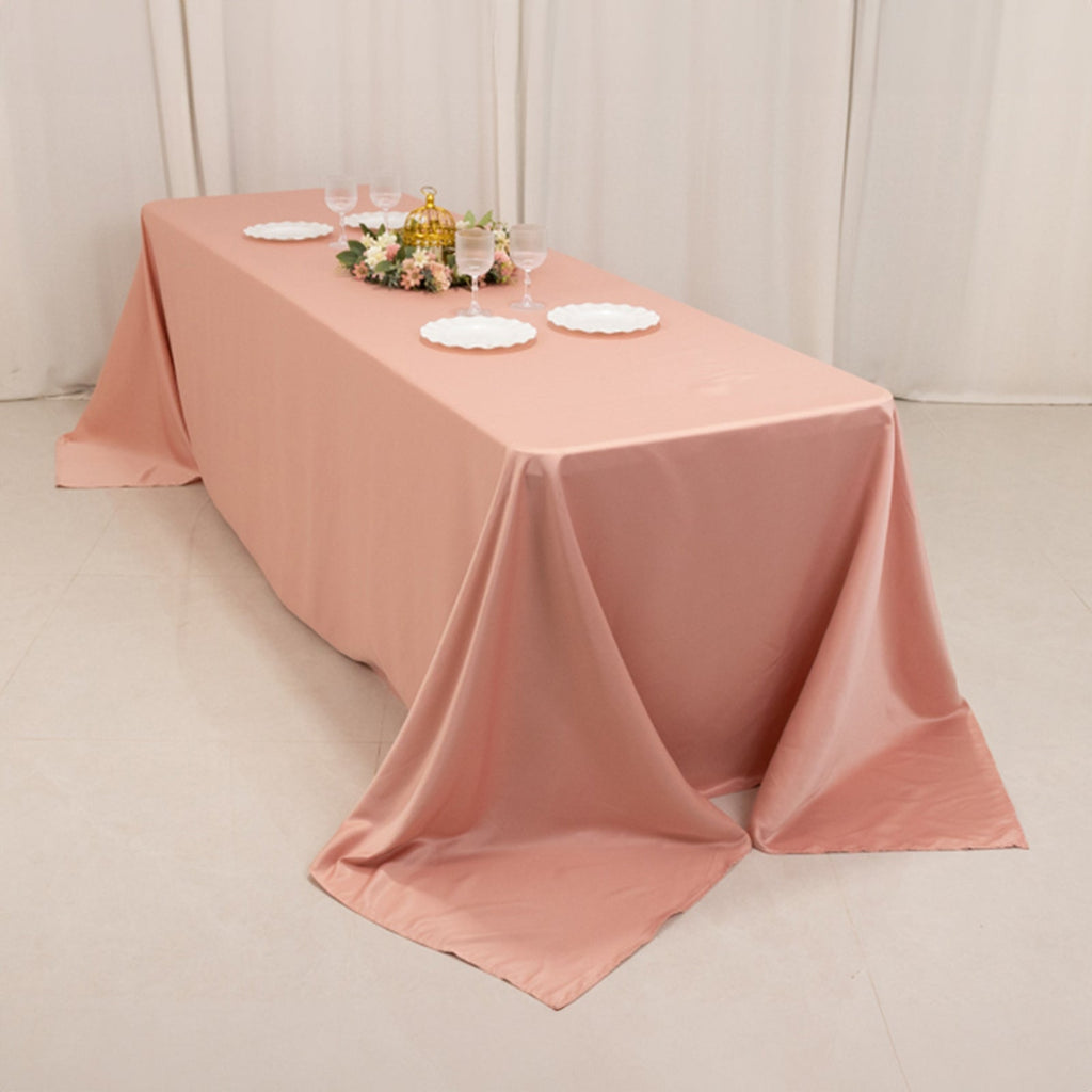 Lamour Satin 90"x156" Rectangle Tablecloth Dusty Rose - Luxurious, Soft Seamless Table Cover - Bell Racket Store